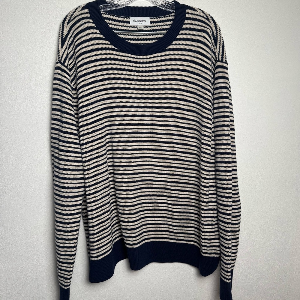 Goodfellow & Co Navy and Cream Knit Striped Sweater Preppy XXL 2XL